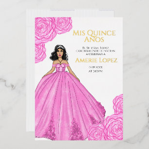 Pink Spanish Quinceanera  Foil Invitation