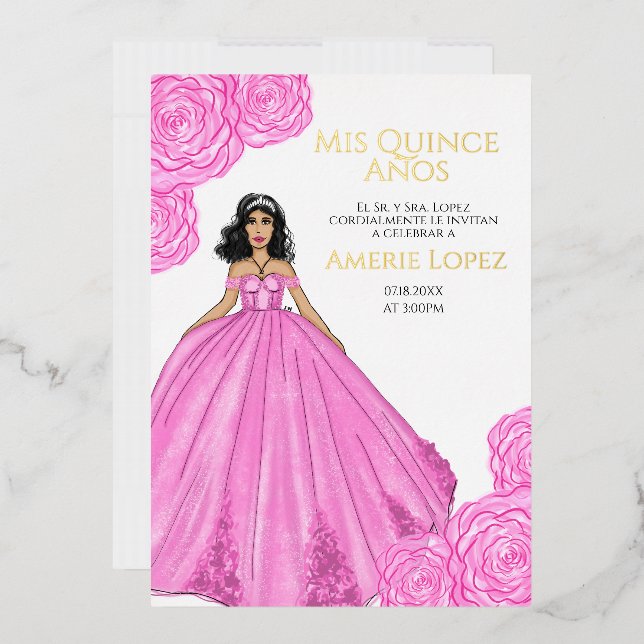 Pink Spanish Quinceanera  Foil Invitation (Envelope)