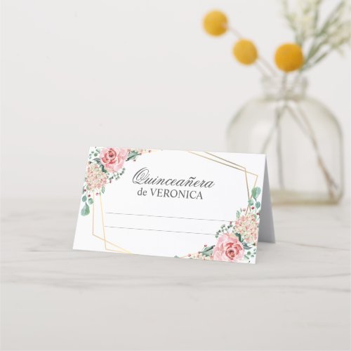 Pink Spanish Quinceaera Quince 15 Birthday Place Card