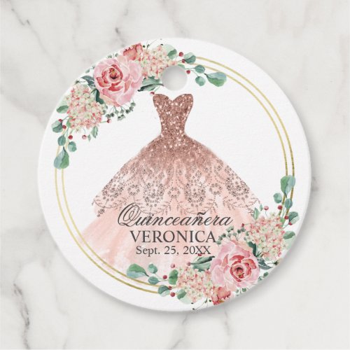 Pink Spanish Quinceaera Quince Gracias Thank You Favor Tags