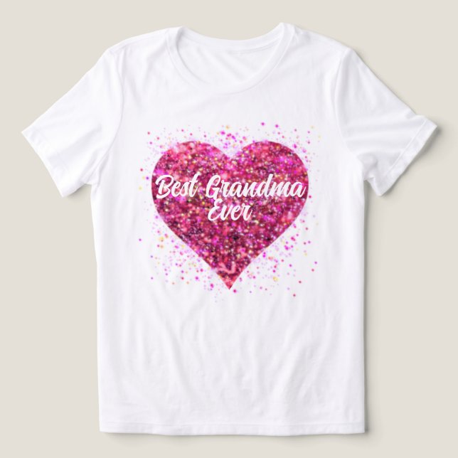 Pink sparking glitter heart best Grandma ever Tri-Blend Shirt (Design Front)