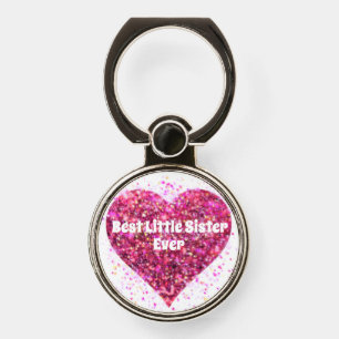 Pink sparking glitter heart best little sister  phone ring stand