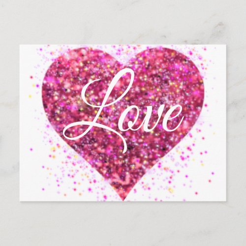 Pink sparking glitter heart love postcard