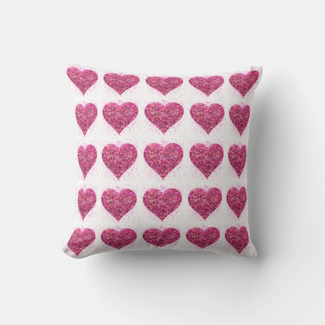 Pink sparking glitter heart love throw pillow (Front)