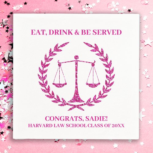 Pink Sparkle Aesthetic Law School Graduation Party Napkins