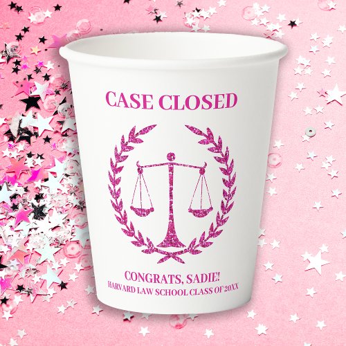 Pink Sparkle Aesthetic Law School Graduation Party Paper Cups