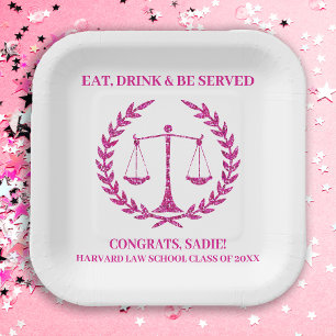 Pink Sparkle Aesthetic Law School Graduation Party Paper Plates