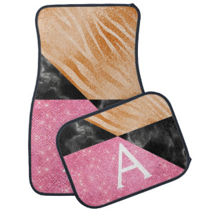 Pink Sparkle - Animal Print - Black Marble Girly Car Floor Mat