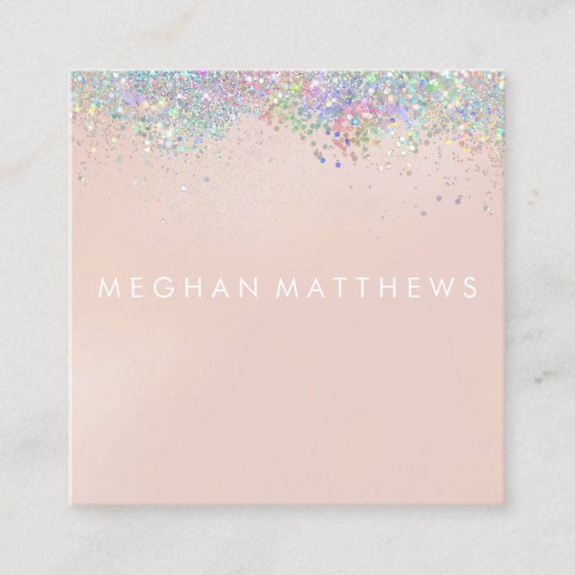 Pink Sparkle Beauty Stylist Square Business Card (Front)