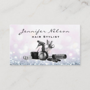 Pink Sparkle Bokeh Hair stylist Salon Tools Beauty Business Card