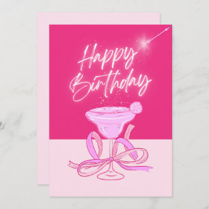 Pink sparkle bow glass Happy Birthday Holiday Card