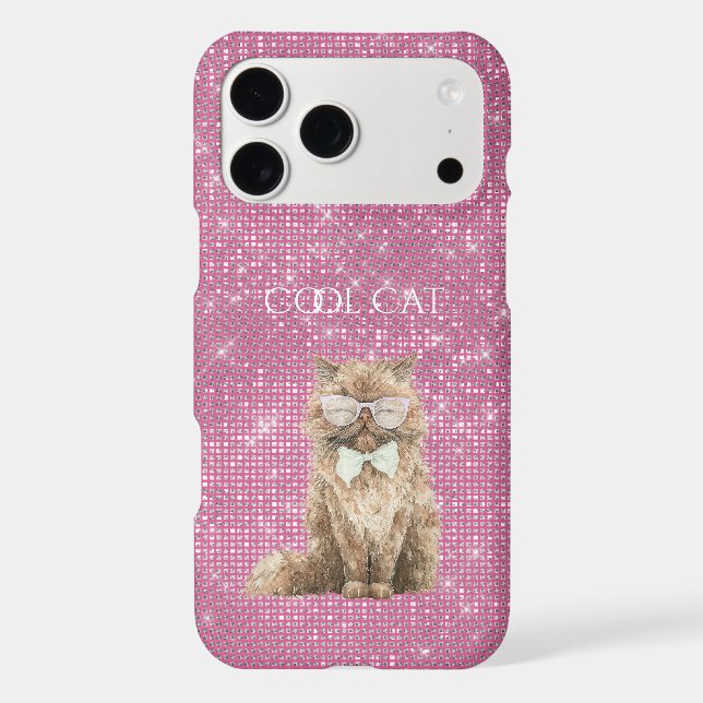 Pink Sparkle Brown Cool Cat Glasses   iPhone Case (Back)