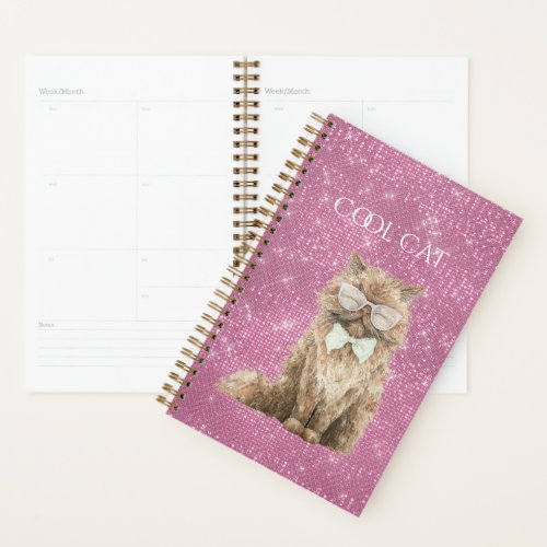 Pink Sparkle Brown Cool Cat Glasses   Planner