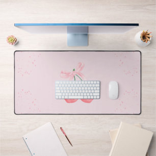 Pink Sparkle Cherry Ribbon Desk Mat