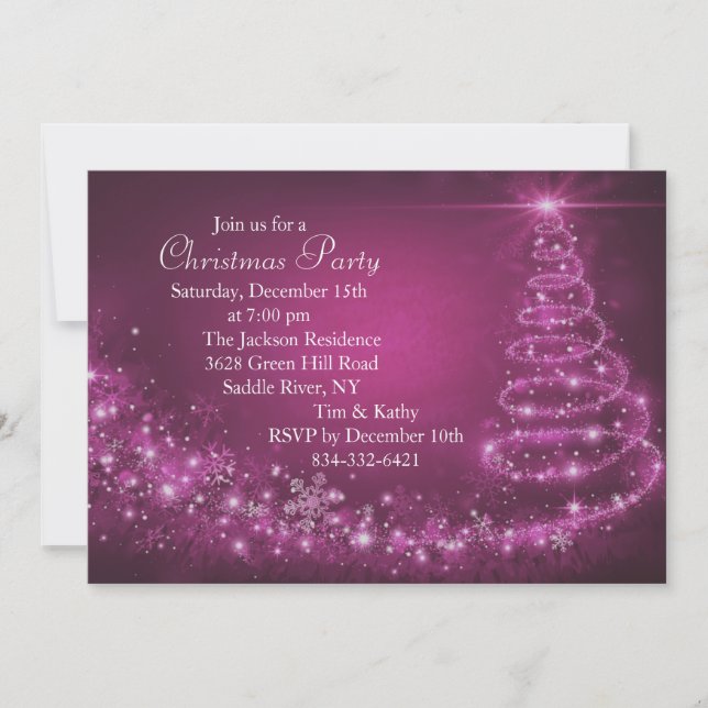 Pink Sparkle Christmas Tree Party Invitation (Front)