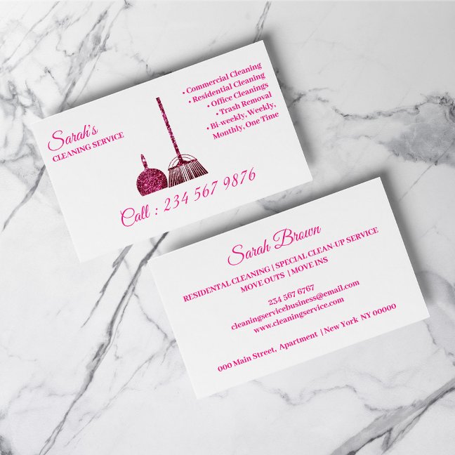 pink sparkle Cleaning Service Janitorial Business Card
