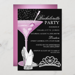 Pink Sparkle Cocktail Bachelorette Party Invitation