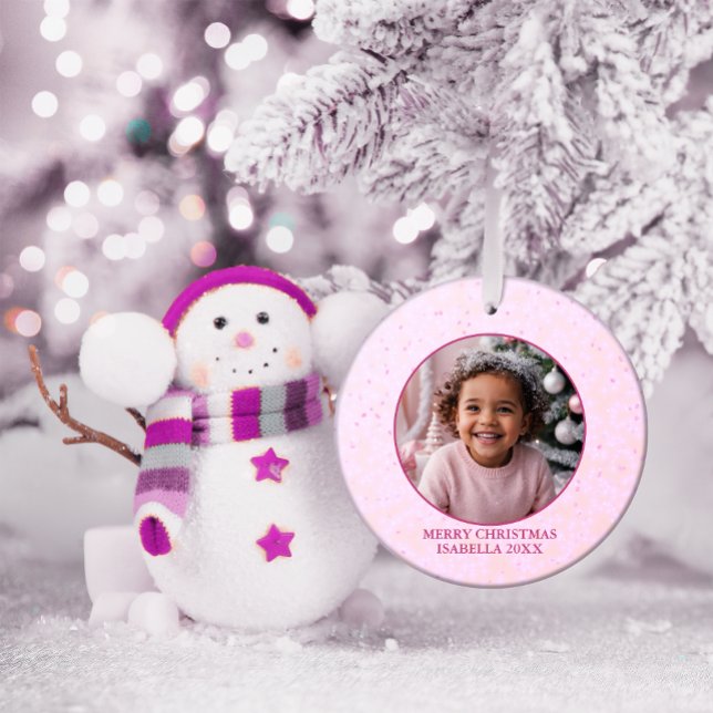 Pink Sparkle Deer and Floral Christmas Keepsake Ornament (Creator Uploaded)