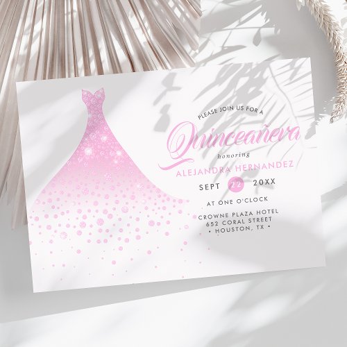 Pink Sparkle Dress Gown Diamond Quinceaera Invitation