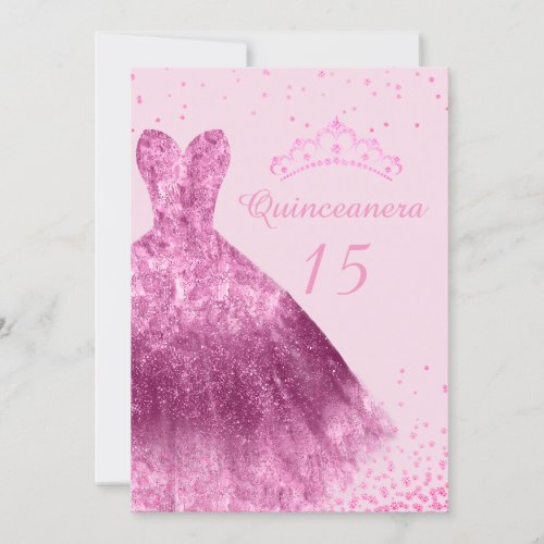 Pink Sparkle Dress Quinceanera 15th Birthday Party Invitation