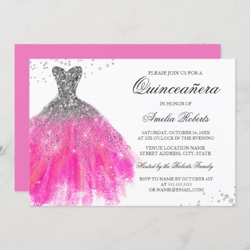 Pink Sparkle Dress Quinceanera Invitation