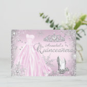 Pink Sparkle Dress Tiara Quinceanera Invitation (Standing Front)