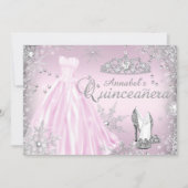 Pink Sparkle Dress Tiara Quinceanera Invitation (Front)