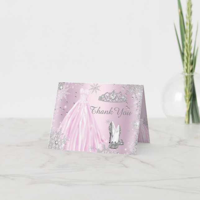 Pink Sparkle Dress Tiara Thank You Card (Front)