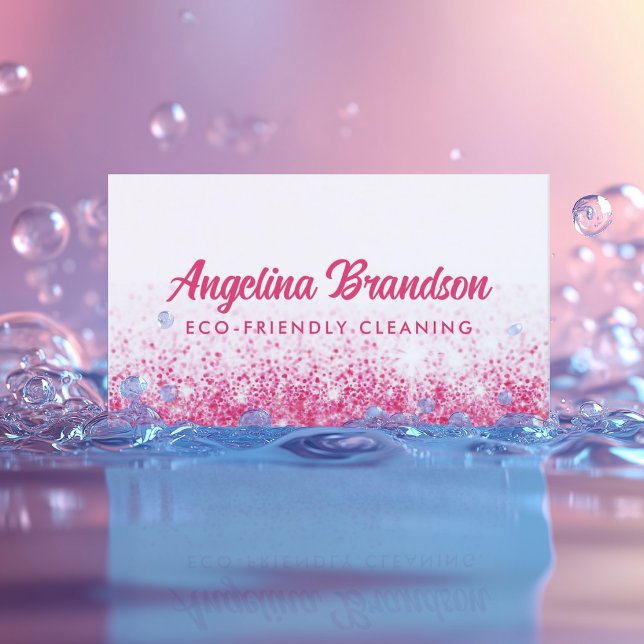 Pink Sparkle Eco Cleaning Service Housekeeping Business Card (Perfect for business)