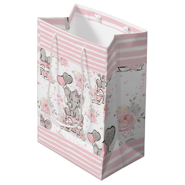 Pink Sparkle Elephant Gift Bag (Front Angled)