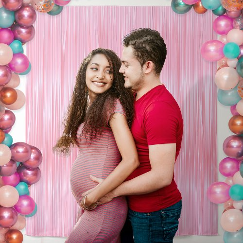 Pink Sparkle Faux Tinsel Girl Baby Shower Backdrop