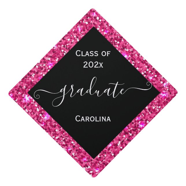 Pink Sparkle Frame Graduation Cap Topper (Front)