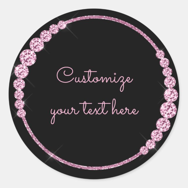Pink Sparkle Gems Circle Custom Classic Round Sticker (Front)