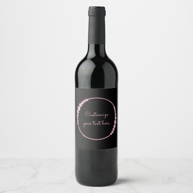 Pink Sparkle Gems Circle Custom Wine Label (Front)