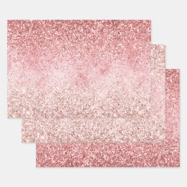 Pink Sparkle Girly Glitzy Glam Glitter Wrapping Paper Sheets (Set)