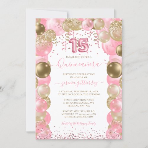 Pink Sparkle Glam Quinceaera Balloon Invitation