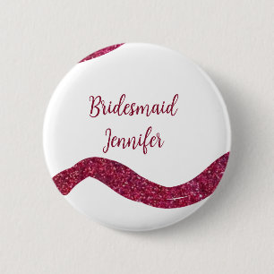 Pink sparkle glitter add bridesmaid name gift thro button