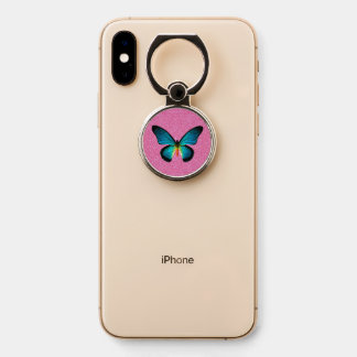 Pink Sparkle Glitter Blue Butterfly Phone Ring Stand