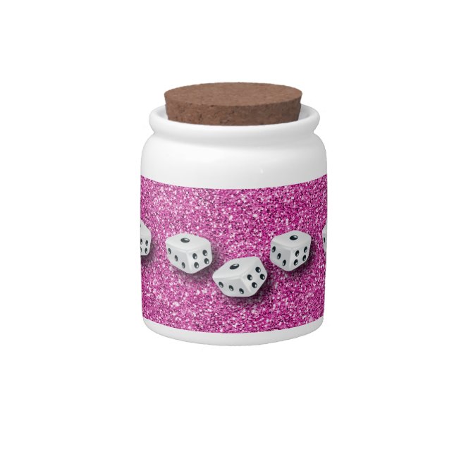 Pink Sparkle Glitter Dice Prize Bunco Candy Jar (Front)