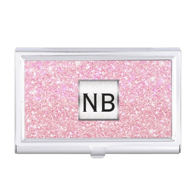 Pink Sparkle Glitter Glam Business Card Holder (Front)