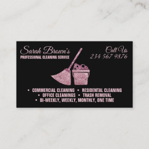 Pink Sparkle Glitter Maid House Cleaning Business Card