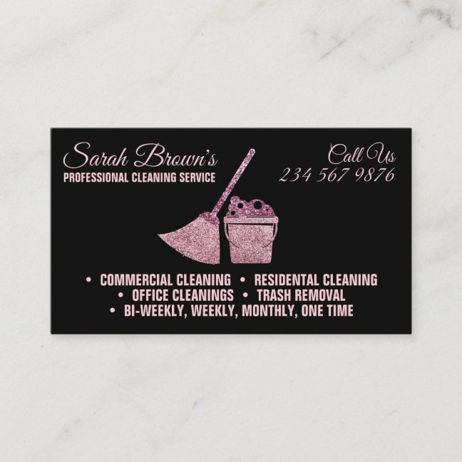 Pink Sparkle Glitter Maid House Cleaning Business Card