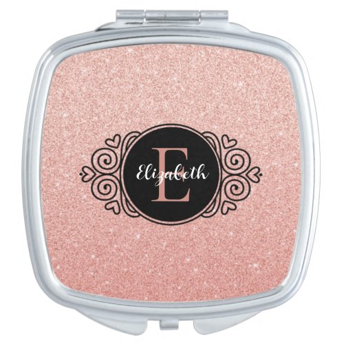 Pink Sparkle Glitter Monogram Name Compact Mirror