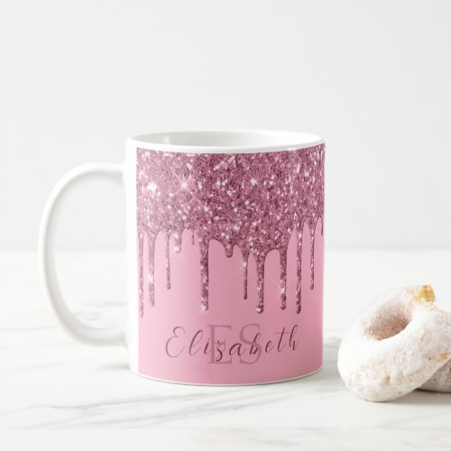 Pink Sparkle Glitter Name Monogram Initials Coffee Mug