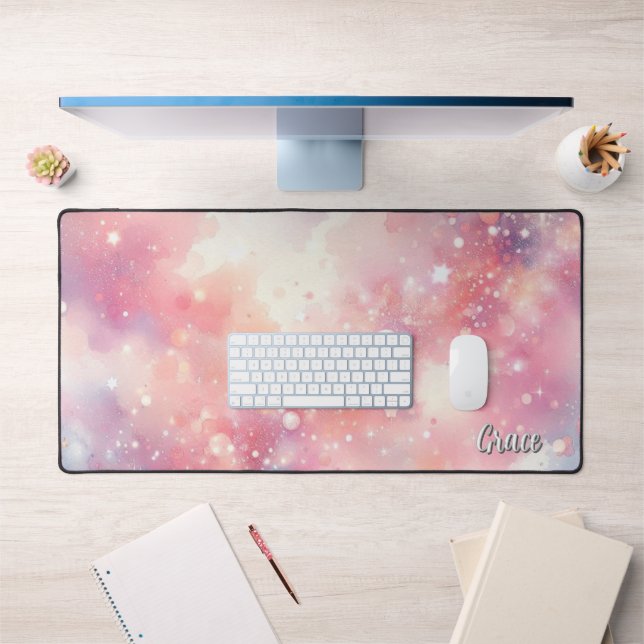 Pink Sparkle Glitter Personalize Home Office Desk Mat (Office 1)