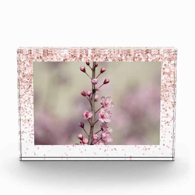 Pink Sparkle Glitter Personalized Photo Block (Front)