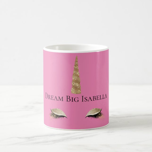 Pink Sparkle Gold Glam Unicorn Coffee Mug (Center)