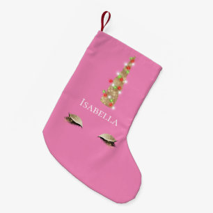 Pink Sparkle Gold Glam Unicorn Lights Small Christmas Stocking