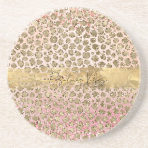 Pink Sparkle Gold Leopard Print Coaster