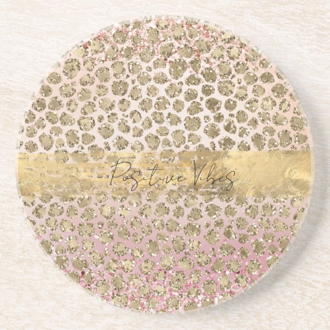 Pink Sparkle Gold Leopard Print       Coaster (Front)